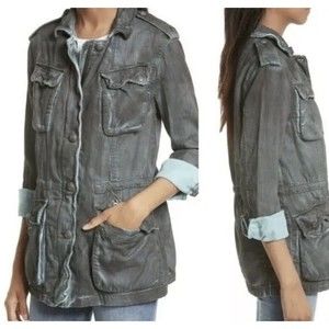 Free People Double Cloth Jacket Military Drawstring Jacket Womens XS Blue Gray